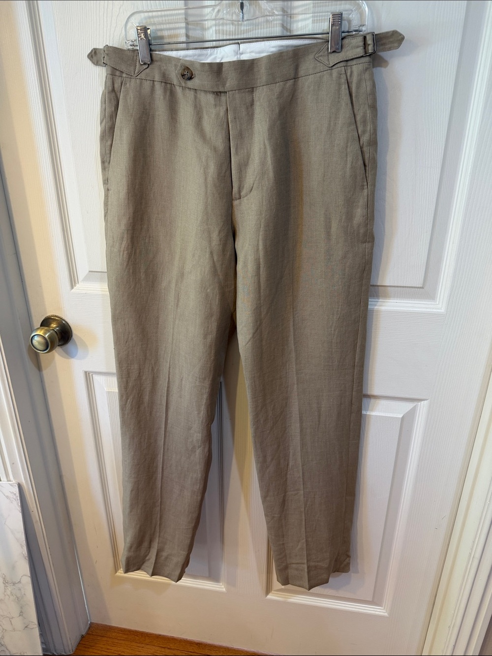 Todd Snyder Beige FF Linen Side Tab Trousers.  Sz 29/30.  NWT